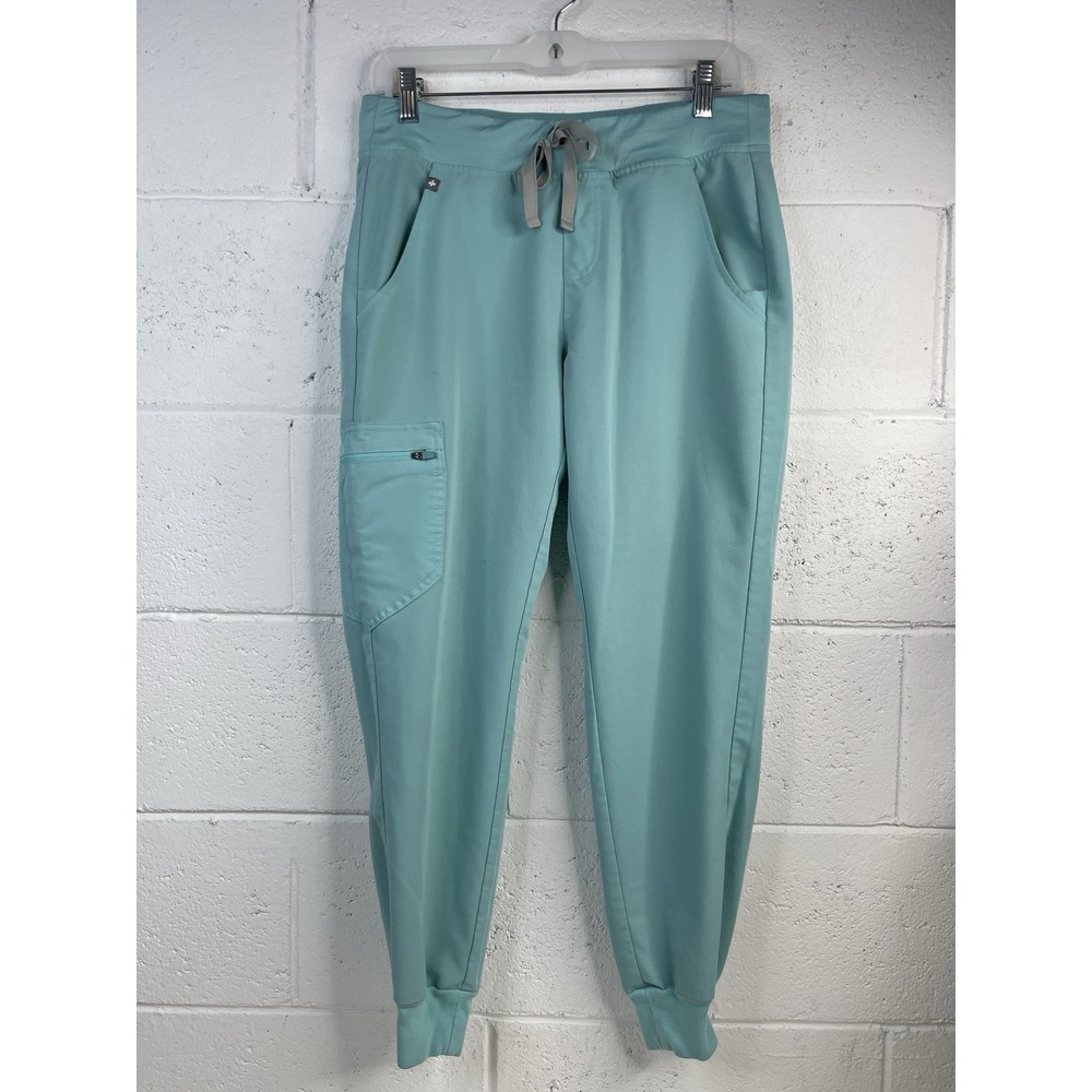 FIGS Zamora Jogger Scrub Pants Womens S/P Mint Teal Green Grey Drawstring Cargo